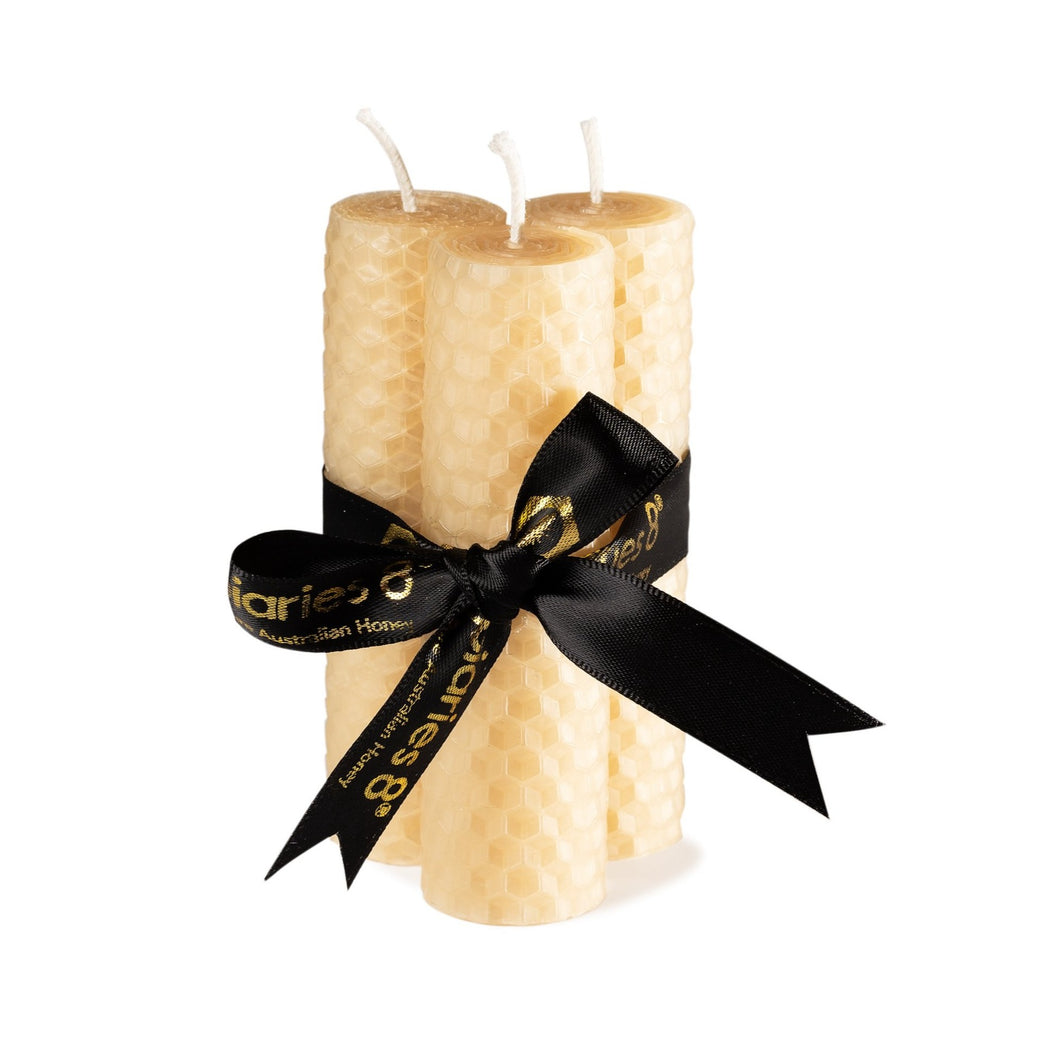 Candles - Hand Rolled 100% Beeswax 3pk